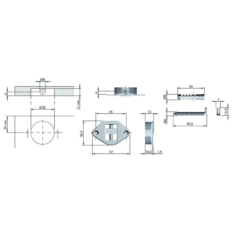sieninio-skydo-tvirtinimo-sistema-if6341-25 Wall panel hanging hangers „IF6341“