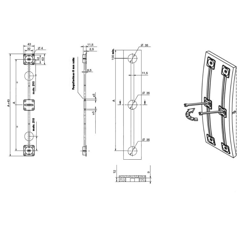 TT.BR103 Door straightening kit (for wooden door), cut to size