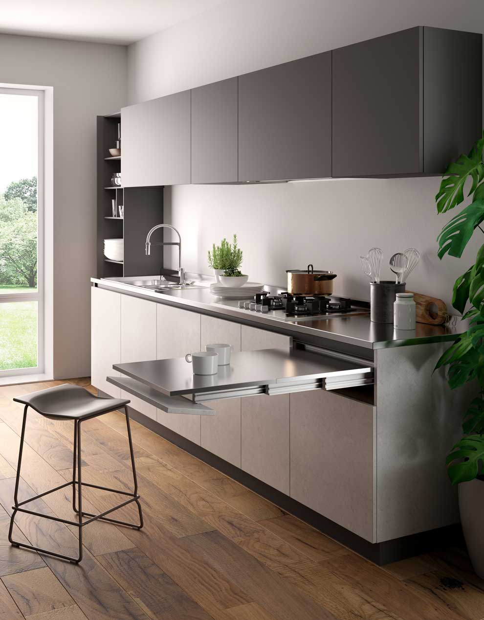 Zip – pull-out table from a drawer Zip – pull-out table from a drawer